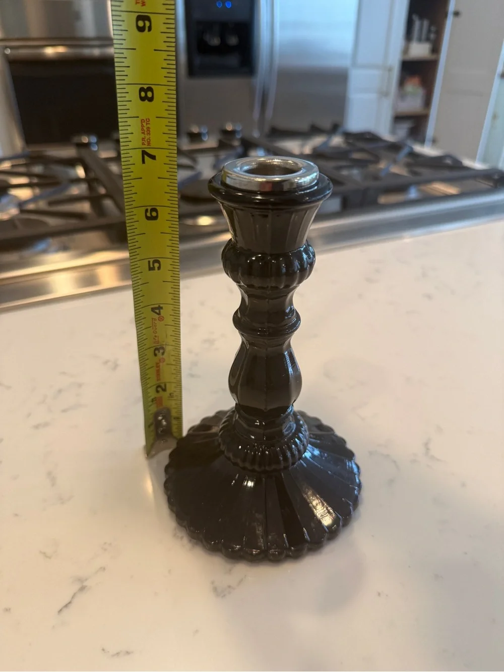 Amethyst Glass Taper Candle Holder | Dark Purple Pressed Glass Cottage Decor - Picture 8 of 10